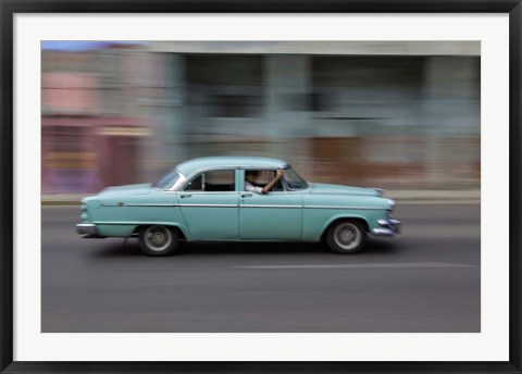 Framed 1950&#39;s era car in motion, Havana, Cuba Print