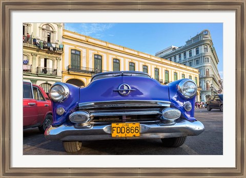 Framed 1950&#39;s era car parked on street in Havana Cuba Print