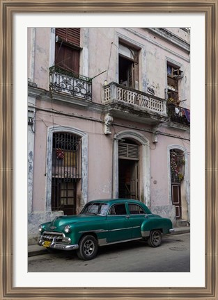 Framed 1950&#39;s era green car, Havana Cuba Print