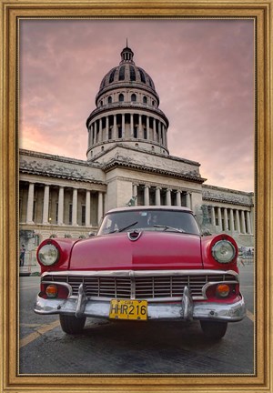 Framed 1950&#39;s era pink car,  Havana Cuba Print