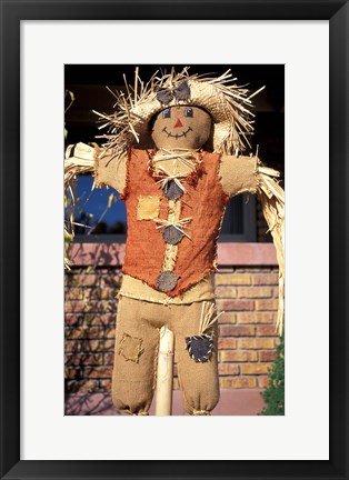 Framed Scarecrow in Suburban Yard at Halloween, Logan, Utah Print