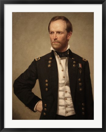 Framed Union Civil War General William Tecumseh Sherman (color) Print