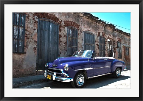 Framed Classic 1953 Chevy against worn stone wall, Cojimar, Havana, Cuba Print