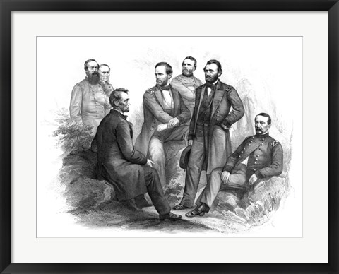 Framed Digitally Restored Civil War artwork of Abraham Lincoln and His Commanders Print