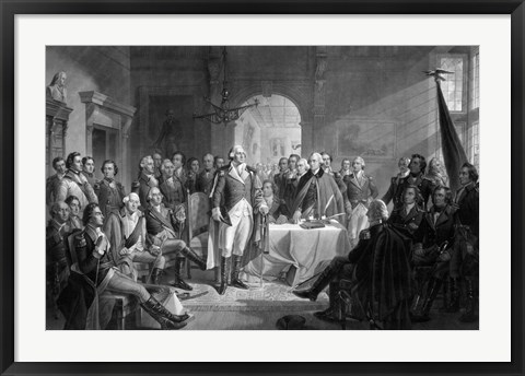 Framed General George Washington and his Military Commanders Meeting Print