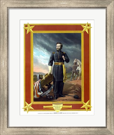 Framed General Ulysses S Grant with Cannon (color) Print