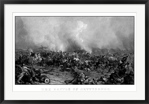 Framed Battle of Gettysburg (digitally restored, black &amp; white) Print