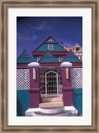 Framed Colorful Buildings and Detail, Willemstad, Curacao, Caribbean Print