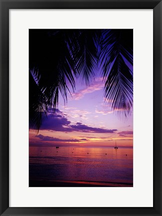 Framed Sunset on the beach, Negril, Jamaica, Caribbean Print