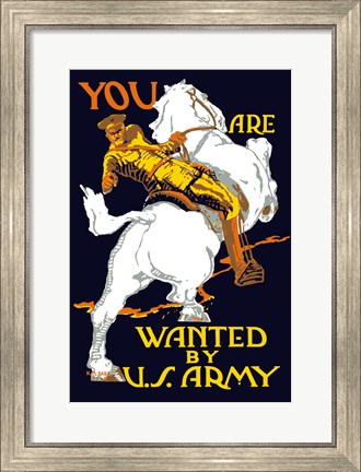 Framed World War I U.S. Army Officer on Horseback Print