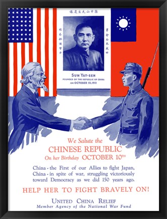 Framed Uncle Sam Shaking Hands with a Chinese Soldier Print