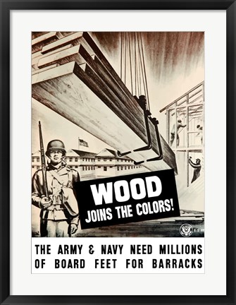 Framed WWII Army Troops Building Barracks Print