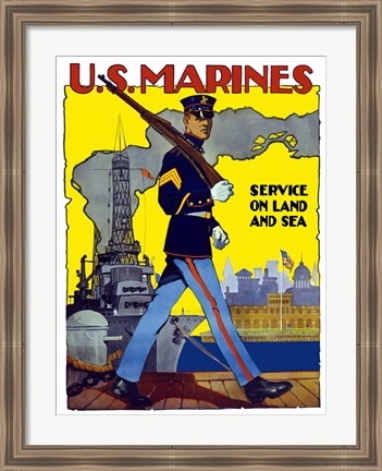 Framed U.S. Marines - Service on Land and Sea Print