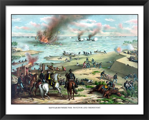 Framed Naval Battle of the Monitor and The Merrimack Print