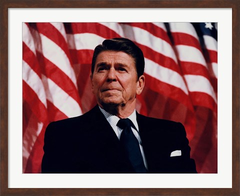 Framed President Ronald Reagan with American Flag Print