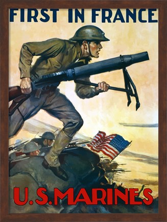 Framed First in France - U.S. Marines Print