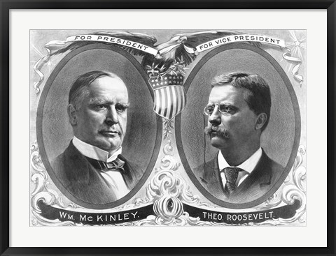 Framed McKinley &amp; Roosevelt Election Poster Print