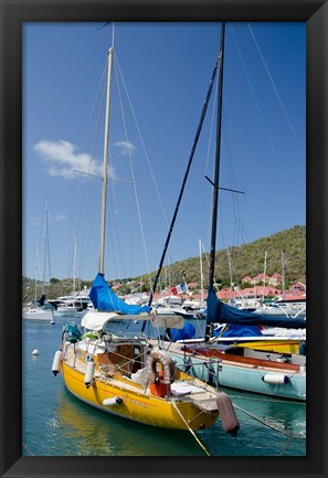 Framed Colorful boats, Gustavia, Shell Beach, St Bart&#39;s, West Indies Print