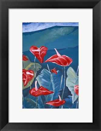 Framed Anthurium Mural in Jardin de Balata, Martinique, Caribbean Print