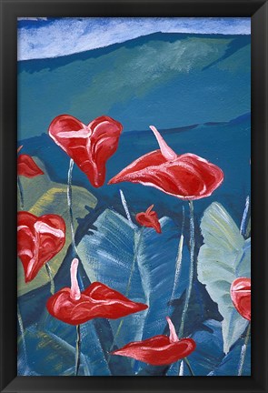 Framed Anthurium Mural in Jardin de Balata, Martinique, Caribbean Print