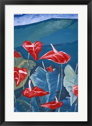 Framed Anthurium Mural in Jardin de Balata, Martinique, Caribbean Print