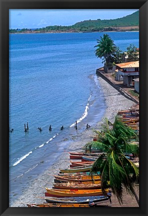 Framed Fishing Boats on Shore, St Lucia Print