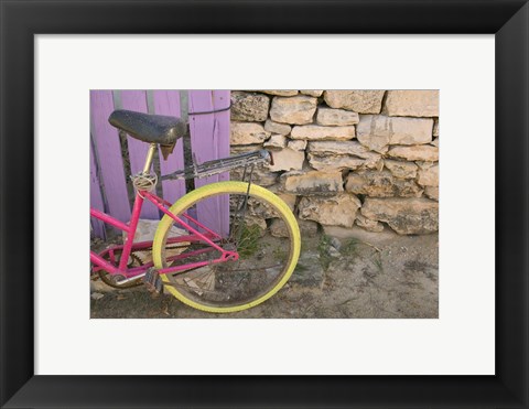 Framed Colorful Bicycle on Salt Cay Island, Turks and Caicos, Caribbean Print