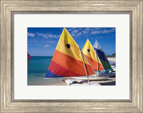 Framed Sailboats on the Beach at Princess Cays, Bahamas Print