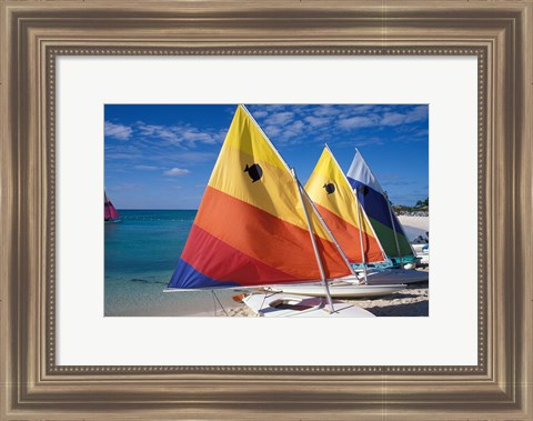 Framed Sailboats on the Beach at Princess Cays, Bahamas Print