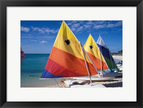 Framed Sailboats on the Beach at Princess Cays, Bahamas Print