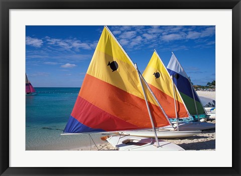 Framed Sailboats on the Beach at Princess Cays, Bahamas Print