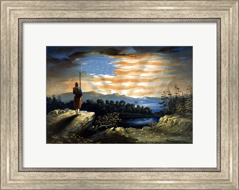 Framed Lone Zouave Sentry Overlooking a Cliff Print