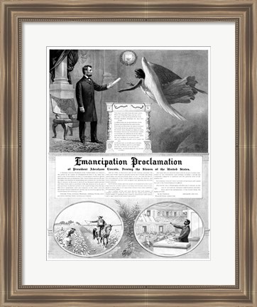 Framed President Abraham Lincoln and the Emancipation Proclamation Print