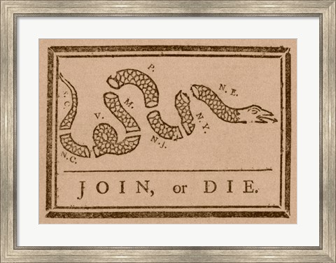 Framed Join or Die Created by Benjamin Franklin Print