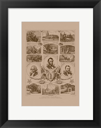 Framed Presidents Grant, Lincoln and Washinton Print