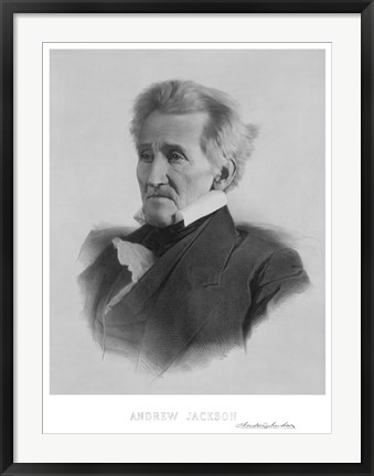 Framed President Andrew Jackson (black &amp; white portrait) Print