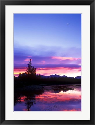 Framed Crescent Moon Over Vermillion Lake in Banff National Park, Alberta, Canada Print