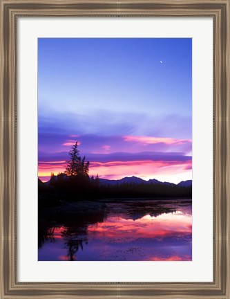 Framed Crescent Moon Over Vermillion Lake in Banff National Park, Alberta, Canada Print