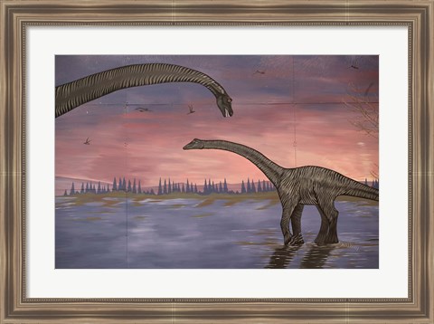 Framed Town Dinosaur Mural, Drumheller, Alberta, Canada Print