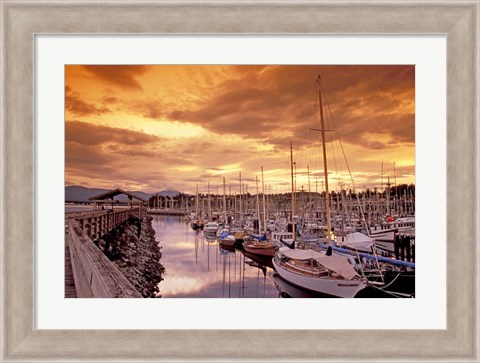 Framed Boats at Sunset, Comox Harbor, British Columbia Print