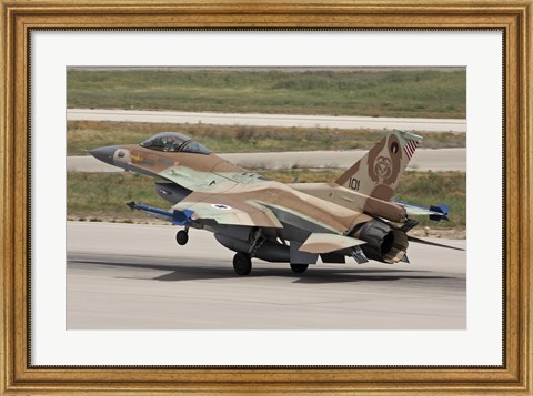 Framed F-16C Barak of the Israeli Air Force landing at Hatzor Air Force Base Print