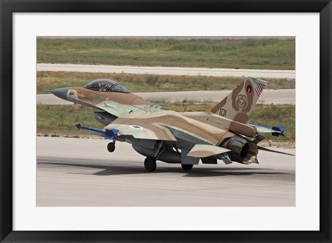 Framed F-16C Barak of the Israeli Air Force landing at Hatzor Air Force Base Print