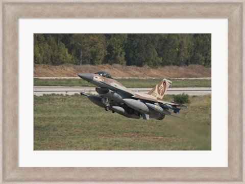 Framed F-16C Barak of the Israeli Air Force taking off from Hatzor Air Force Base Print