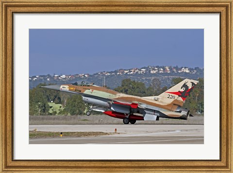 Framed F-16A Netz of the Israeli Air Force landing at Ramat David Air Force Base Print