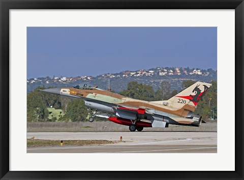 Framed F-16A Netz of the Israeli Air Force landing at Ramat David Air Force Base Print