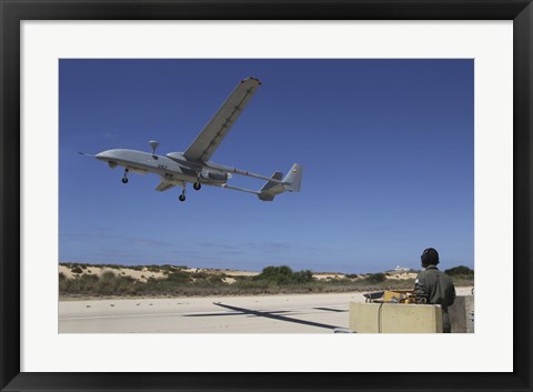 Framed IAI Heron Unmanned Aerial Vehicle takes off the runway Print