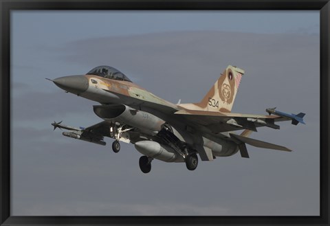 Framed F-16C Barak of the Israeli Air Force prepares for landing Print