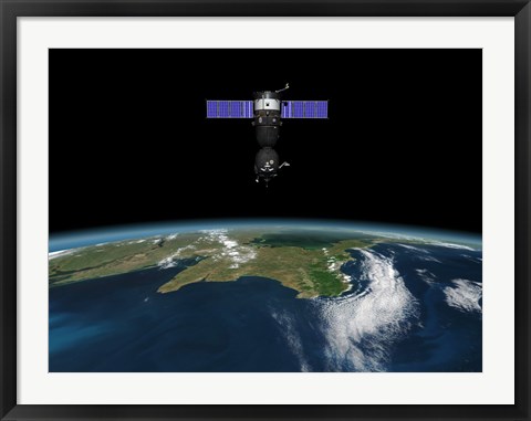 Framed Soyuz TMA-M spacecraft in low Earth orbit Print