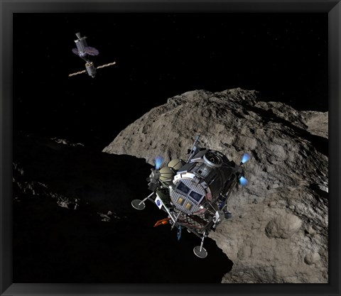 Framed manned Asteroid Lander descends toward the surface of an ancient asteroid Print