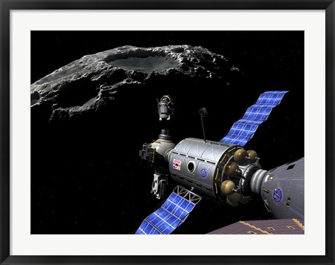 Framed Manned Maneuvering Vehicle undocks and prepares to descend to the surface of a small asteroid Print